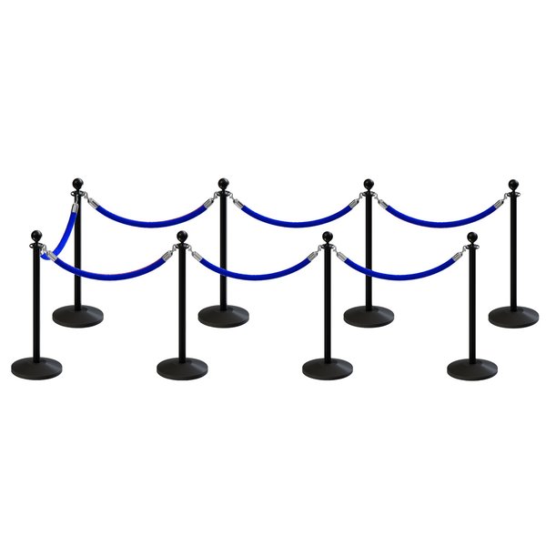 Montour Line Stanchion Post and Rope Kit Black, 8 Ball Top7 Blue Rope C-Kit-8-BK-BA-7-PVR-BL-PS